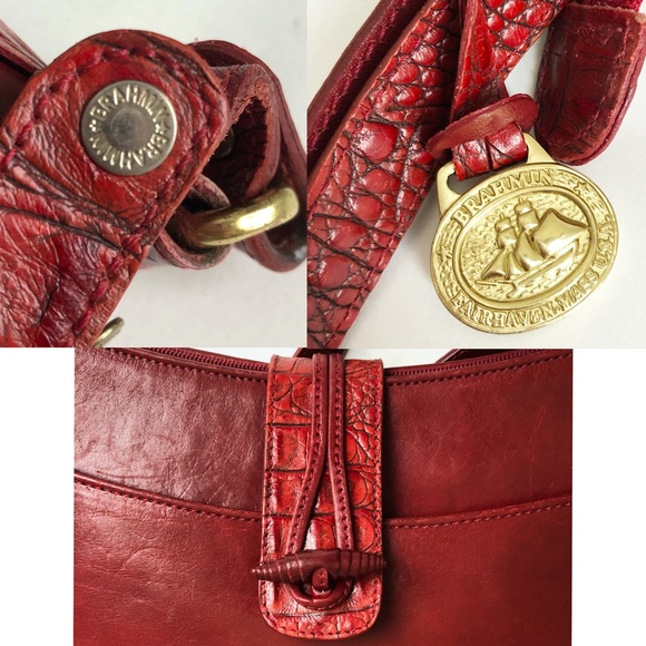 Brahmin Shoulder Bag Red Croc Embossed and Smooth Leather Vintage Bag HTF - Picture 8 of 9
